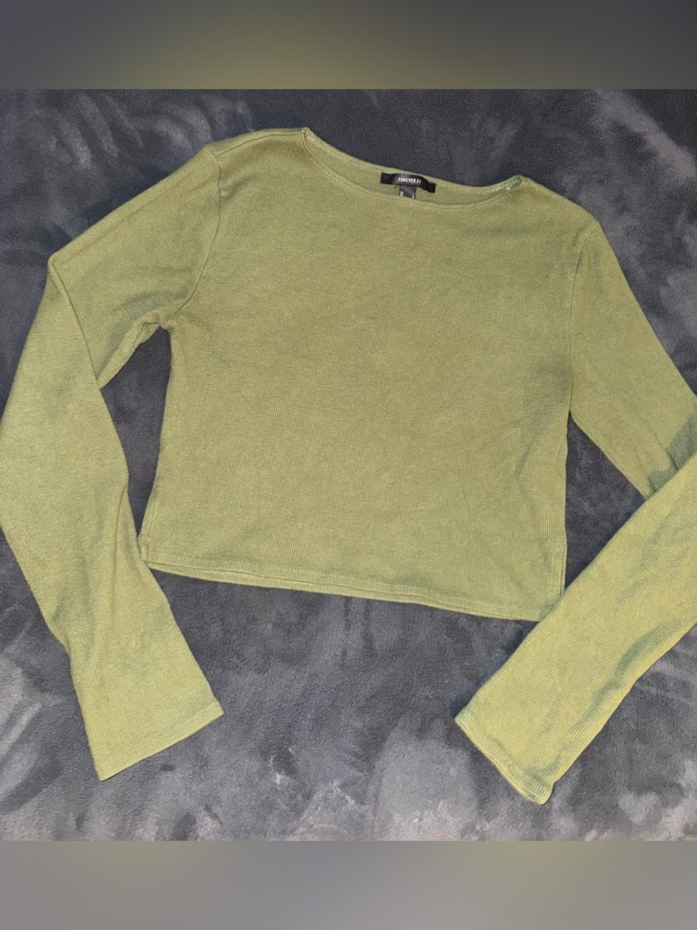 Forever 21 Olive Ribbed Long Sleeve Crop Top